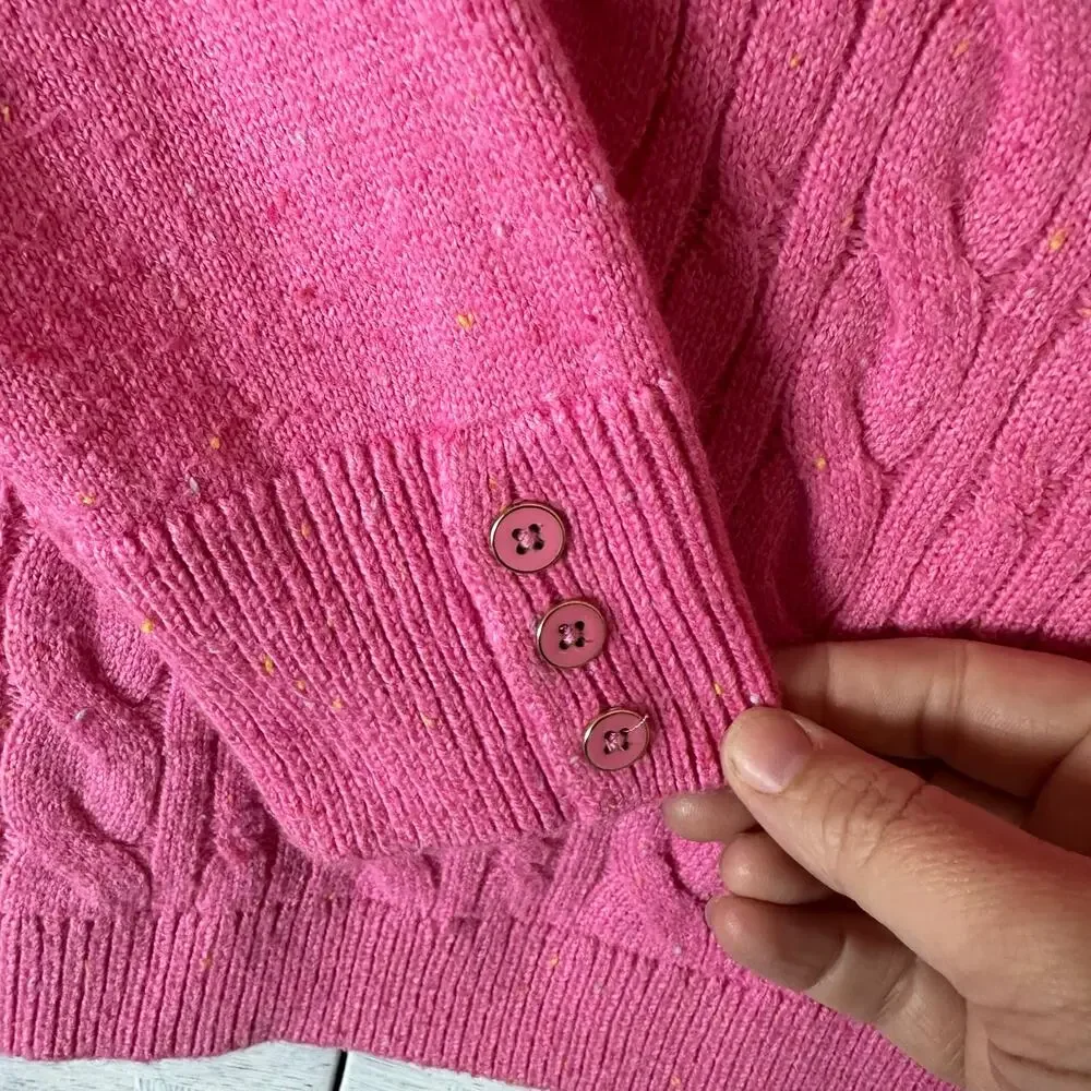 Talbots‎ sweater cable knit button cuff pink confetti triedMom feminine petite